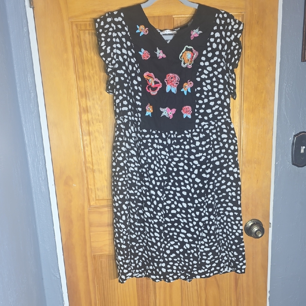 Box B Floral Embroidered Black and White Dress